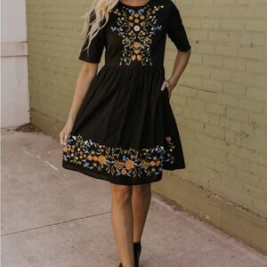Roolee Moira Embroidered Black Dress Size XL